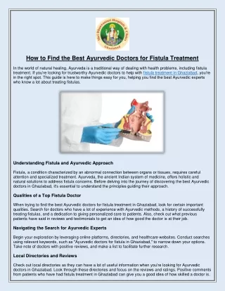How to Find the Best Ayurvedic Doctors for Fistula Treatment