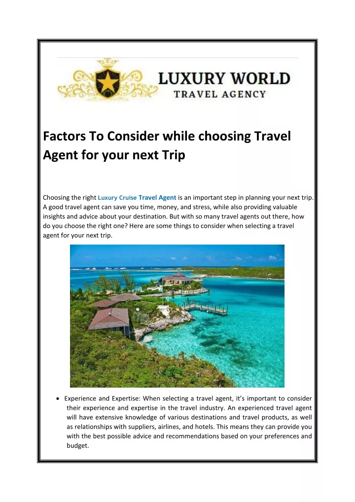 factors to consider while choosing travel agent
