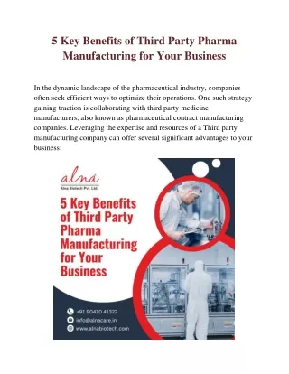 5 Key Benefits of Third Party Pharma Manufacturing for Your Business