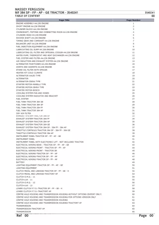 Massey Ferguson MF 384 SP - FP - AP - GE TRACTOR Parts Catalogue Manual