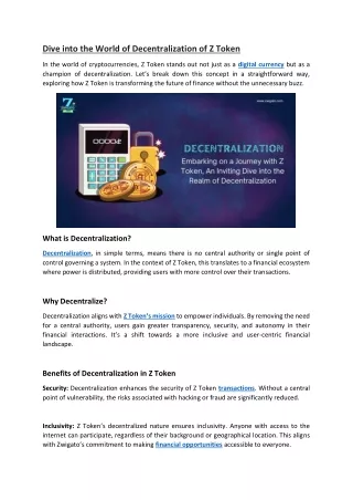dive into the world of decentralization of z token