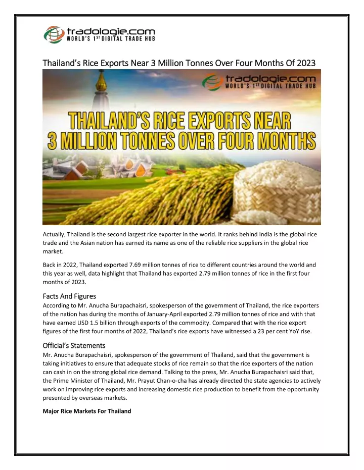 thailand s rice exports near 3 million tonnes