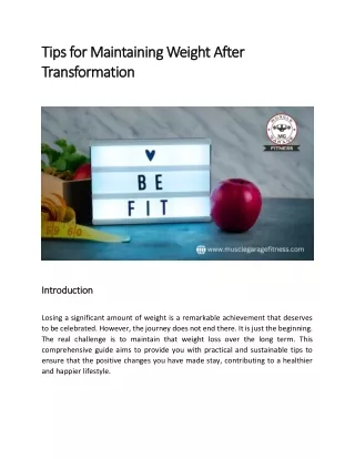 Tips for Maintaining Weight After Transformation