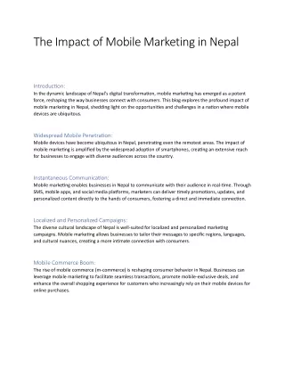 The Impact of Mobile Marketing in Nepal