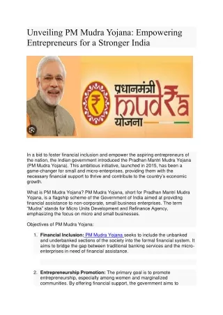 Unveiling PM Mudra Yojana: Empowering Entrepreneurs for a Stronger India