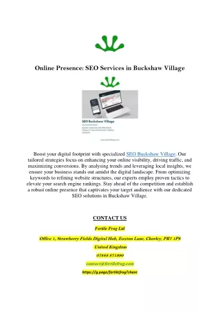 Elevate Your Online Presence: SEO in Buckshaw Village