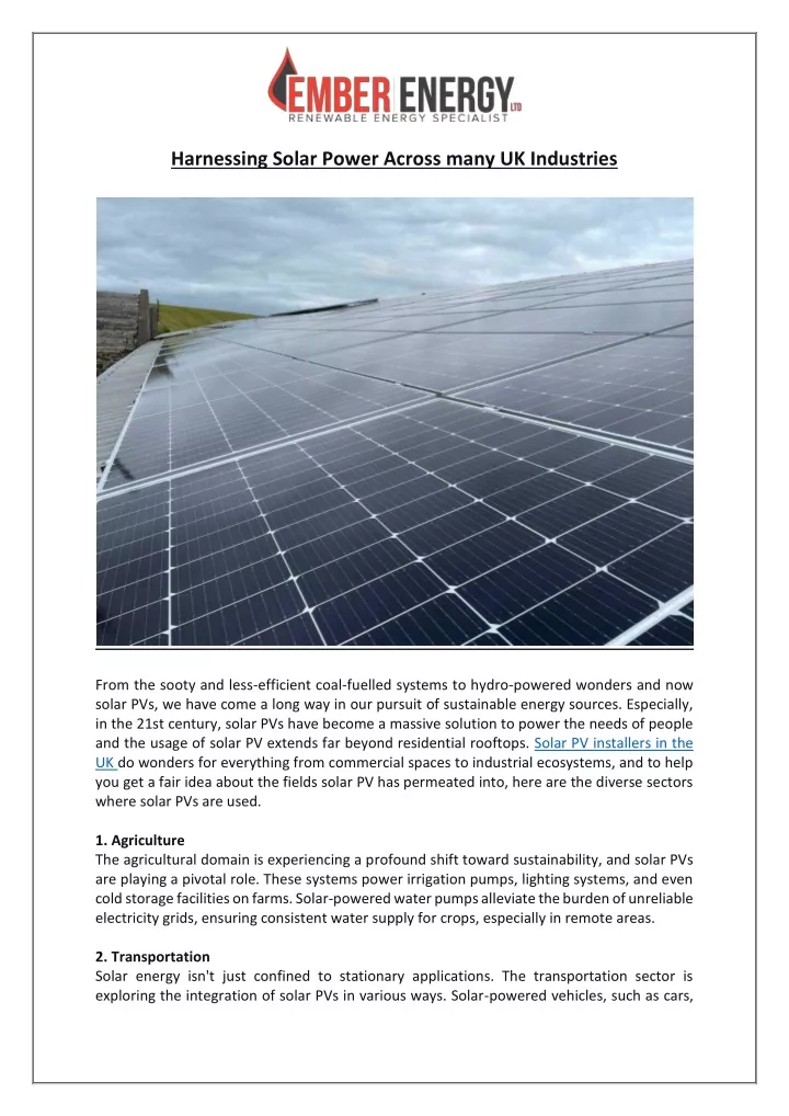 harnessing solar power across many uk industries