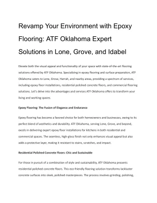 Revamp Your Environment with Epoxy Flooring: ATF Oklahoma Expert Solutions