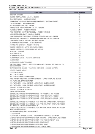 Massey Ferguson MF 399 TRACTOR, A6.354.4 ENGINE Parts Catalogue Manual