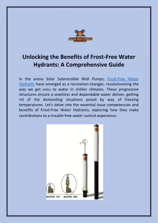 Unlocking the Benefits of Frost-Free Water Hydrants A Comprehensive Guide