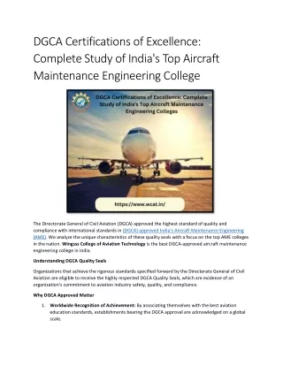 DGCA Certifications of Excellence Complete Study of India's Top Aircraft Maintenance Engineering College