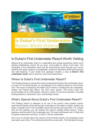 All That You Need to Know About Dubai’s First Underwater Resort