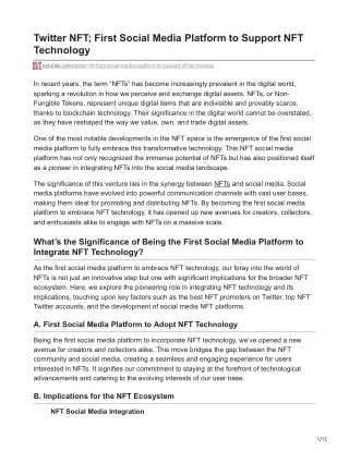 Twitter NFT First Social Media Platform to Support NFT Technology