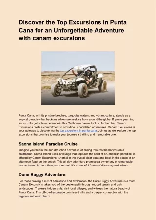 Discover the Top Excursions in Punta Cana for an Unforgettable Adventure with canam excursions