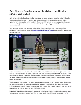 Paris Olympic Equestrian Jumper Janakabhorn qualifies for Summer Games 2024