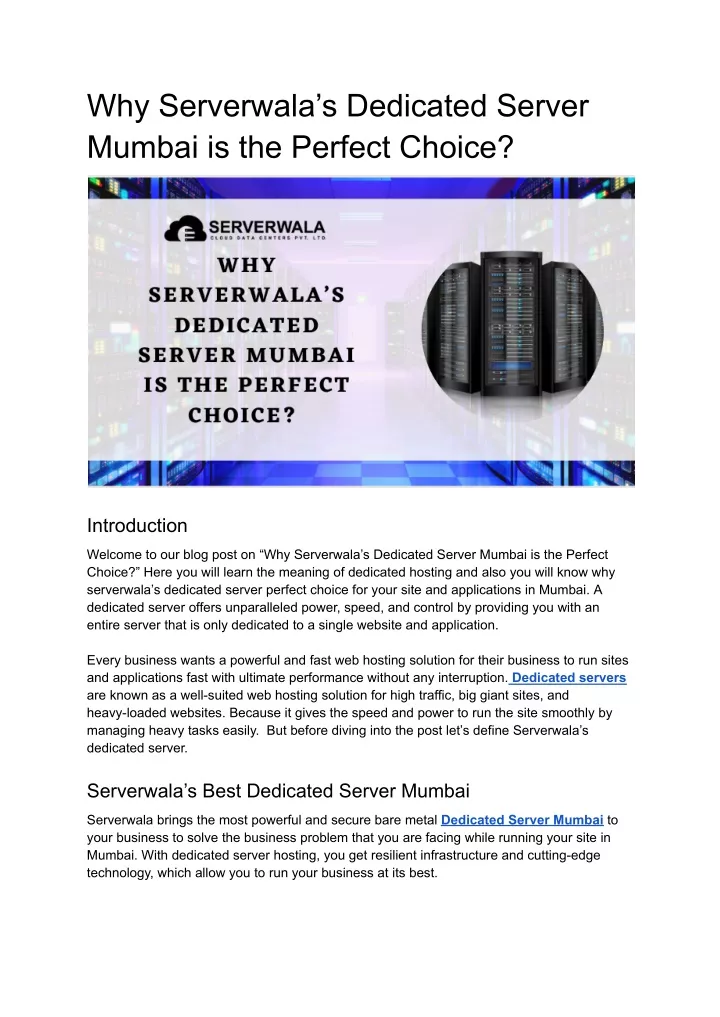 why serverwala s dedicated server mumbai