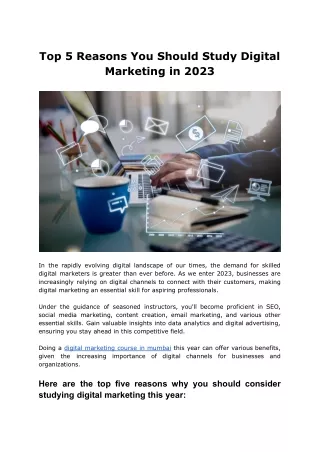 Top 5 Reasons You Should Study Digital Marketing in 2023