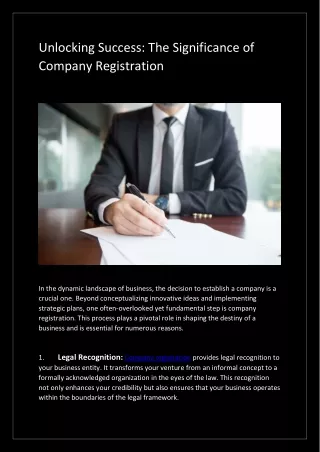 Unlocking Success: The Significance of Company Registration