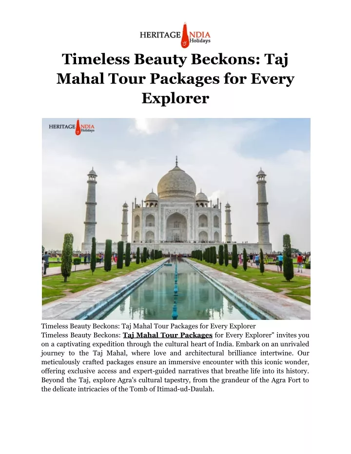 timeless beauty beckons taj mahal tour packages