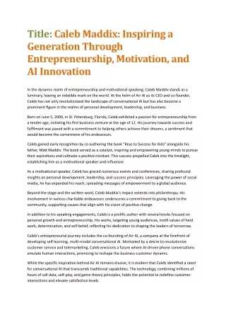Caleb Maddix: Shaping Tomorrow's Leaders with Entrepreneurship, Motivation, and