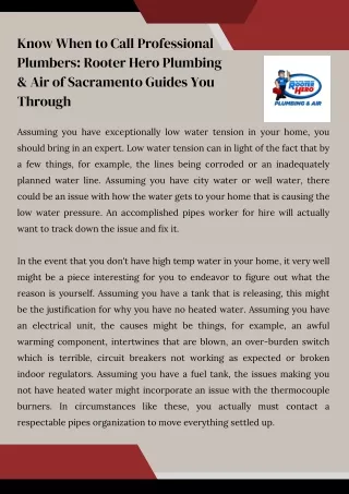 Know When to Call Professional Plumbers Rooter Hero Plumbing & Air of Sacramento Guides You Through