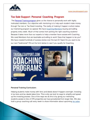 Tax Sale Support Personal Coaching Program