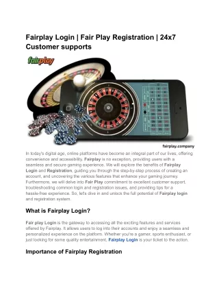 Fairplay Login _ Fair Play Registration _ 24x7 Customer supports
