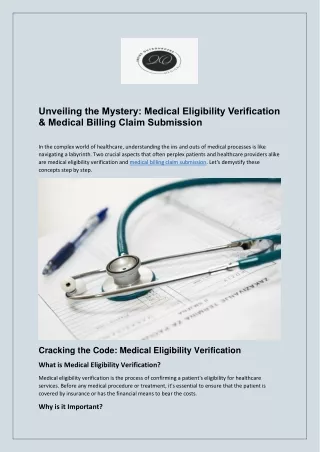 Unveiling the Mystery: Medical Eligibility Verification & Medical Billing Claim