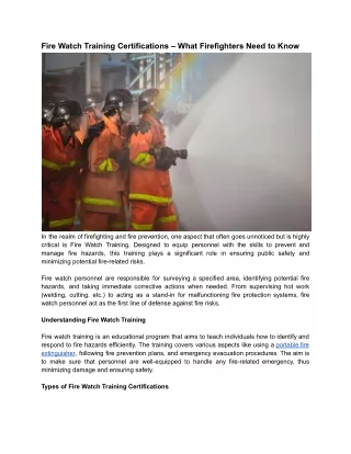 Fire Watch Training Certifications – What Firefighters Need to Know - Impactsafetyinc