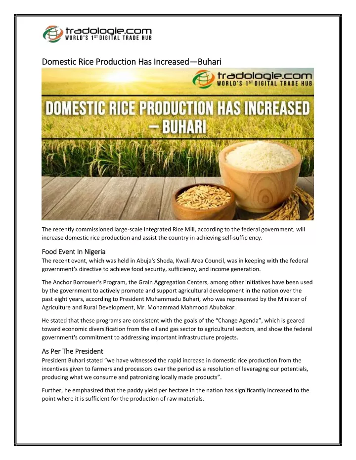 domestic rice production has increased domestic