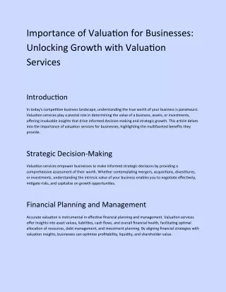 Importance of Valuation for Businesses: Unlocking Growth with Valuation Services