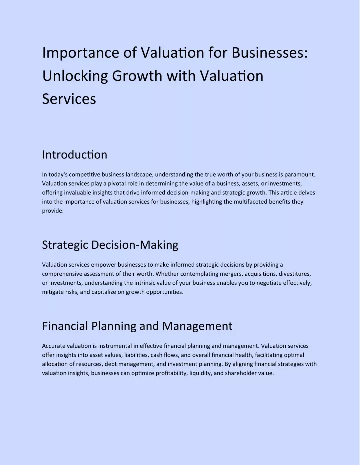 importance of valuation for businesses unlocking