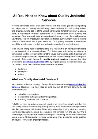 all you need to know about quality janitorial