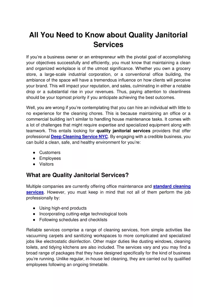 all you need to know about quality janitorial