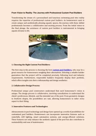 From Vision to Reality The Journey with Professional Custom Pool Builders