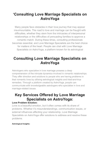 ‘Consulting Love Marriage Specialists on AstroYoga