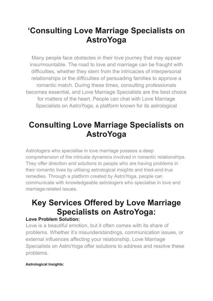 consulting love marriage specialists on astroyoga