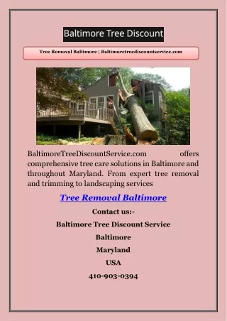 Tree Removal Baltimore | Baltimoretreediscountservice.com