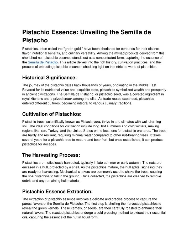 pistachio essence unveiling the semilla