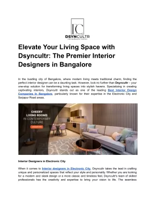 Elevate Your Living Space with Dsyncultr_ The Premier Interior Designers in Bangalore