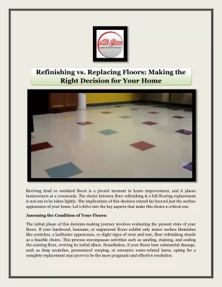 Refinishing vs. Replacing Floors Making the Right Decision for Your Home