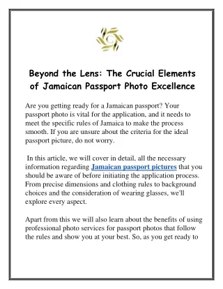 Beyond the Lens The Crucial Elements of Jamaican Passport Photo, Excellence
