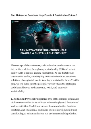 can metaverse solutions help enable a sustainable