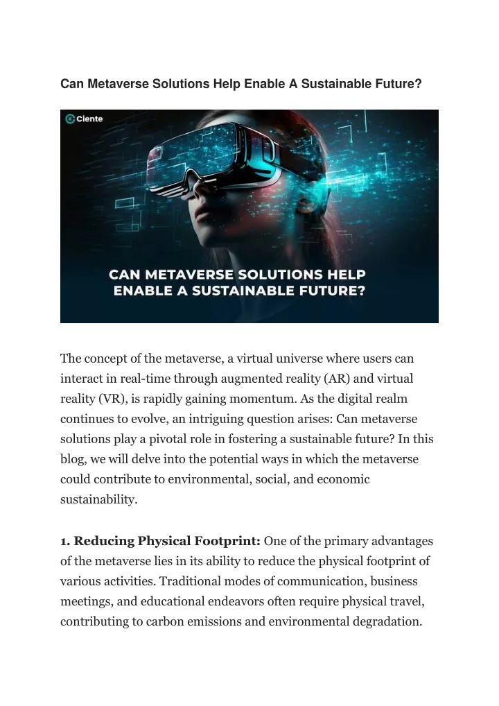 can metaverse solutions help enable a sustainable