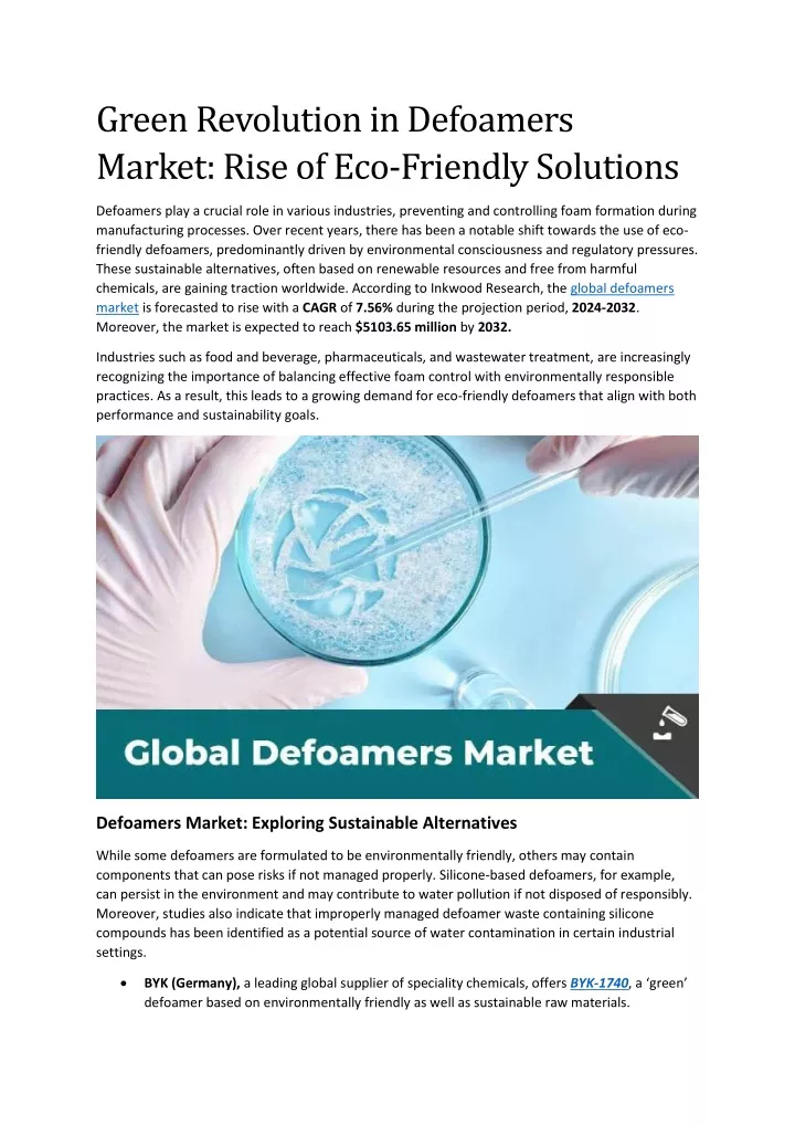green revolution in defoamers market rise