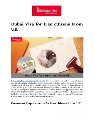 Dubai Visa for Iran citizens From  UK