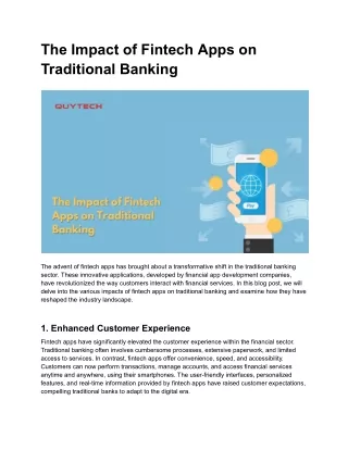 The Impact of Fintech Apps on Traditional Banking