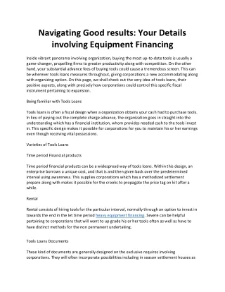 Navigating Good results: Your Details involving Equipment Financing
