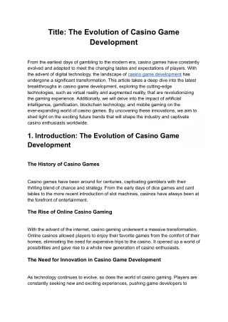 The Evolution of Casino Game Development