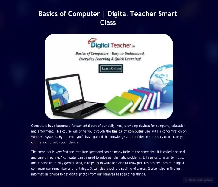 basics of computer digital teacher smart class